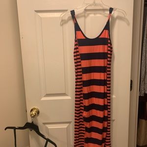 Navy and orange stripe dress body con midi